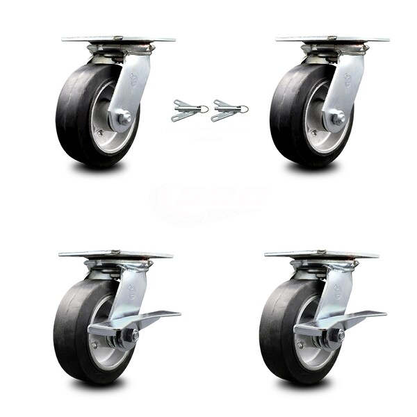 6 Inch Rubber on Aluminum Swivel Caster Swivel Locks 2 Brakes SCC, 2PK